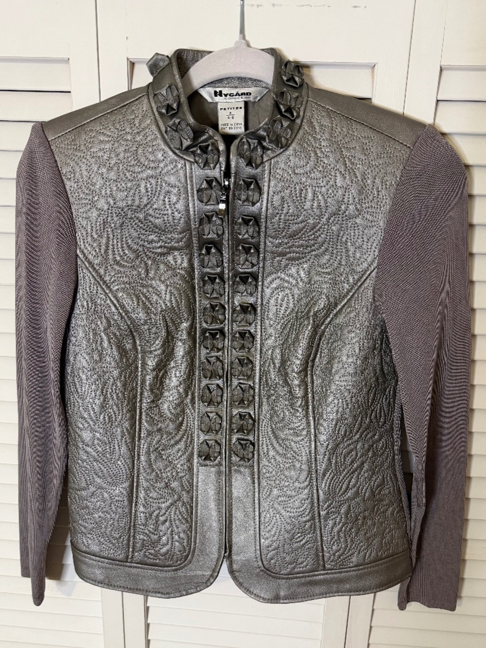 Vintage 90s Nygard Collection Embroidered Leather Jacket Coat Petites Sz 4-6